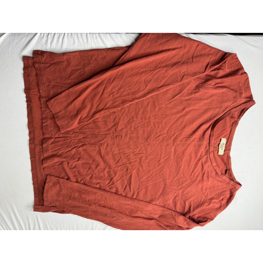 Madewell Terracotta Rust Long Sleeve Boxy Tee Shirt Medium Center Seam